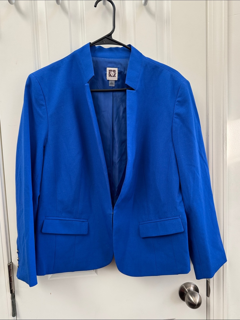 Anne Klein Royal Blue Collarless Open-Front Blazer